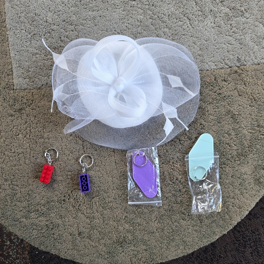 Elegant White Fascinator Hat + Key Chain